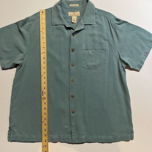 Paradise collection men’s silk button-down, short sleeve shirt steel blue size L - Picture 3 of 5